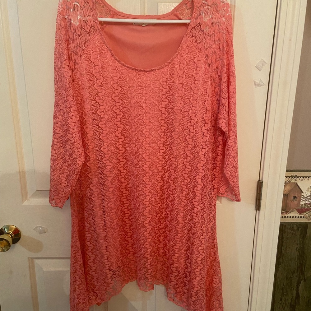 Pleasant Shades Coral Lace Tunic Top